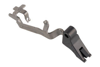 Overwatch Precision Glock 45/10 Large Frame TAC Trigger has a gun metal gray trigger with a black safety tab
